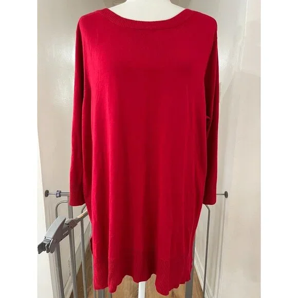 NWT Cable & Gauge Womens Red Sweater Dress 1X Rayon/Polyester - Picture 1 of 8